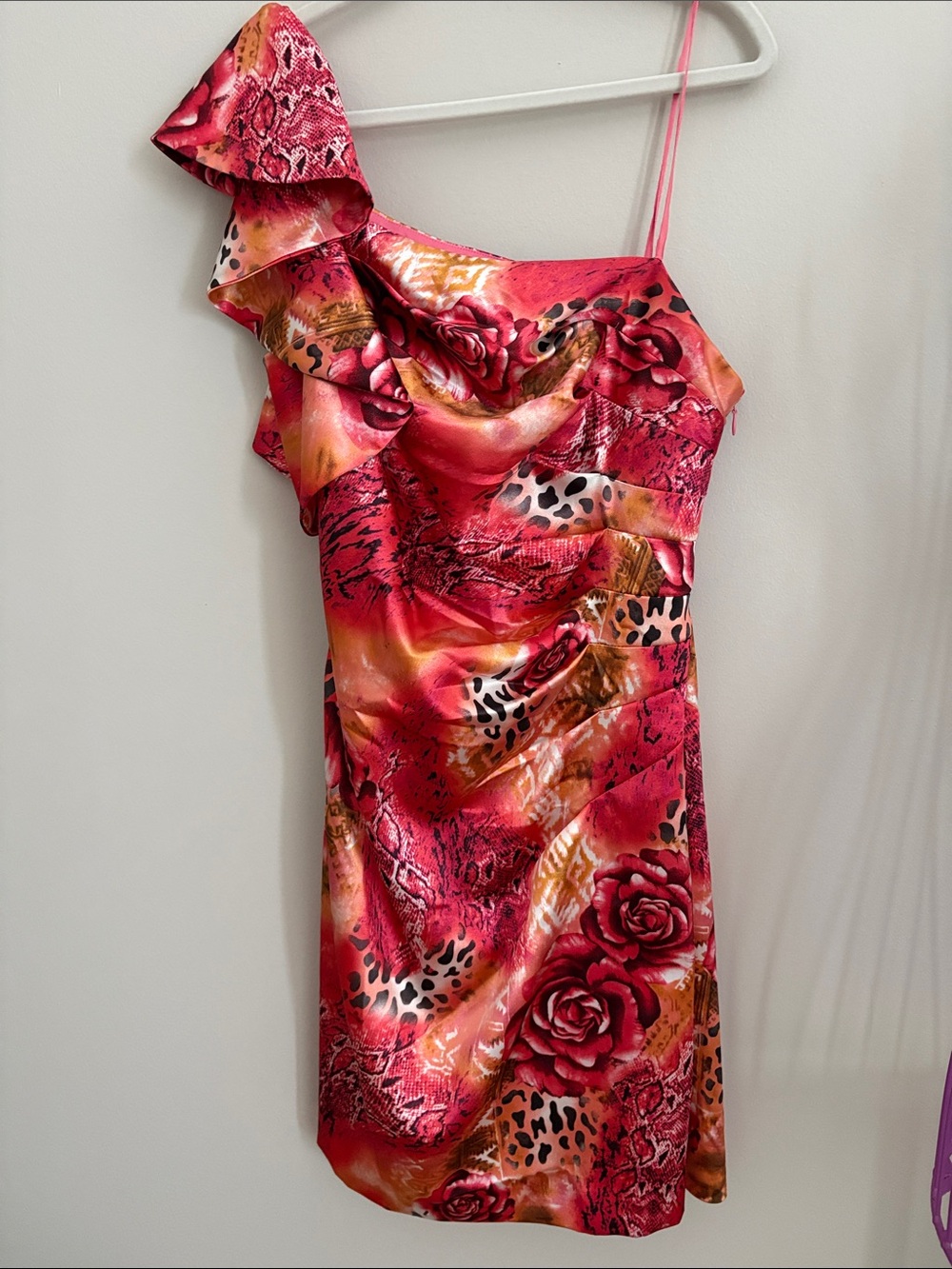 Hailey Logan by Adrianna Papell One-Shoulder Pink Floral & Animal-Print Dress